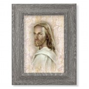 7 1/2" x 9 1/2" Grey Weathered Frame with Head of Christ Artwork on Wood Plaque