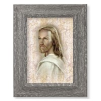 7 1/2" x 9 1/2" Grey Weathered Frame with Head of Christ Artwork on Wood Plaque