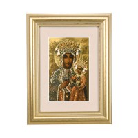 5 1/4" x 6 3/4" Gold Leaf Frame-Cream Matte with a 2 1/2" x 3 3/4" Our Lady of Czestochowa Print