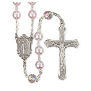 Rose Pearl Bead Rosary with Floral Our Father Beads