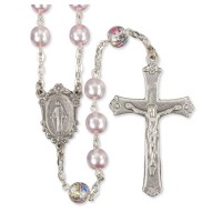 Rose Pearl Bead Rosary with Floral Our Father Beads Rose Pearl Bead Rosary with Floral Our Father Beads