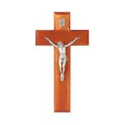 8" Cherry Wood Cross with Antique Pewter Corpus