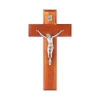 8" Cherry Wood Cross with Antique Pewter Corpus