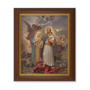 10 1/2" x 12 1/2" Walnut Finish Beveled Frame with 8" x 10" St. Joseph "Terror of Demons" Textured Art