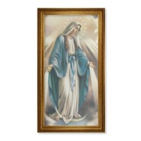 24" x 44" Antique Gold Leaf Beveled Frame with Carved Rope Trim -Our Lady of Grace Canvas Artwork