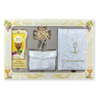 6pc Girls Deluxe White Pearlized Communion Gift Set