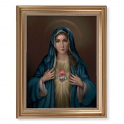 13 1/2" x 16 9/16" Gold Leaf Antique Finished Frame with 11" x 14" Immaculate Heart of Mary Textured Art