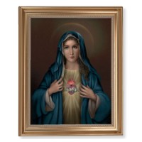 13 1/2" x 16 9/16" Gold Leaf Antique Finished Frame with 11" x 14" Immaculate Heart of Mary Textured Art