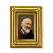 3 1/2" x 4 1/2" Gold Frame with Fleur de lis corners and a Saint Pio print