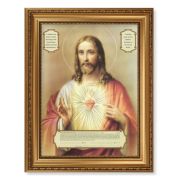 15 1/2" x 19 1/2" Antique Gold Leaf Beveled Frame with Bead Inlay and 12" x 16" Sacred Heart of Jesus Enthronement Textured Art