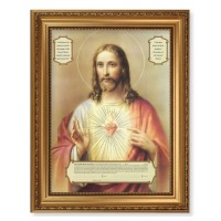 15 1/2" x 19 1/2" Antique Gold Leaf Beveled Frame with Bead Inlay and 12" x 16" Sacred Heart of Jesus Enthronement Textured Art