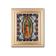 10 1/4" x 12 1/4" Satin Gold Frame with an 8" X 10" Our Lady of Guadalupe Liturgical Glass Art