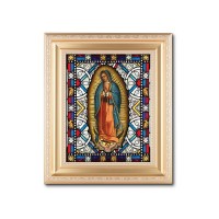 10 1/4" x 12 1/4" Satin Gold Frame with an 8" X 10" Our Lady of Guadalupe Liturgical Glass Art