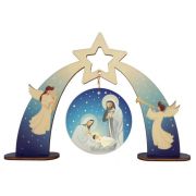 Wooden Christmas Ornamental Display with Round Holy Family Ornament