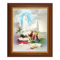 10 1/2" x 12 1/2" Walnut Finish Beveled Frame with 8" x 10" Our Lady of Fatima Textured Art
