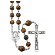 8mm Tiger Eye with 10mm Capped Bead Rosary with Deluxe Centerpiece and Crucifix in a Grey Velvet Box