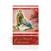 10pk - Holy Family with Manger and Frosted Evergreen Berries Christmas Card  Sold in inc of 10