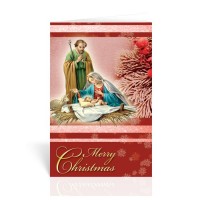 10pk - Holy Family with Manger and Frosted Evergreen Berries Christmas Card Sold in inc of 10 10pk - Holy Family with Manger and Frosted Evergreen Berries Christmas Card Sold in inc of 10