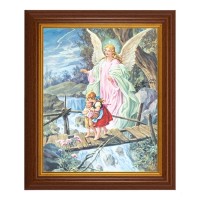 10 1/2" x 12 1/2" Walnut Finish Beveled Frame with 8" x 10" Guardian Angel Textured Art
