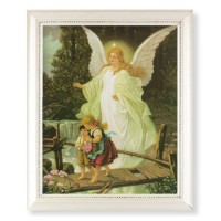 9 1/2" x 11 1/2" White Pearlescent Frame with an 8" x 10" Guardian Angel Print