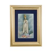 5 1/4" x 6 3/4" Gold Leaf Frame-Navy Blue Matte with a 2 1/2" x 3 3/4" Our Lady of Fatima Print