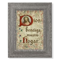 7 1/2" x 9 1/2" Grey Weathered Frame with House Blessing in Spanish Artwork on Wood Plaque