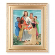 10 1/4" x 12 1/4" Satin Gold Frame with an 8" x 10" Christ with Children Print