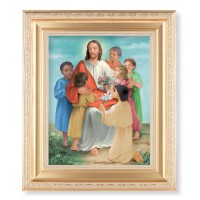10 1/4" x 12 1/4" Satin Gold Frame with an 8" x 10" Christ with Children Print