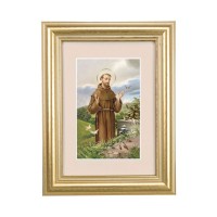 5 1/4" x 6 3/4" Gold Leaf Frame-Cream Matte with a 2 1/2" x 3 3/4" Saint Francis Print