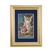 5 1/4" x 6 3/4" Gold Leaf Frame-Navy Blue Matte with a 2 1/2" x 3 3/4" Guardian Angel Print 5 1/4" x 6 3/4" Gold Leaf Frame-Navy Blue Matte with a 2 1/2" x 3 3/4" Guardian Angel Print