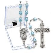Aqua Crystal Capped Bead Rosary in a Clear Hinged Box
