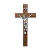 12" Walnut Crucifix with Antique Fine Pewter Corpus
