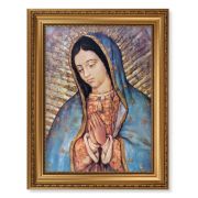 15 1/2" x 19 1/2" Antique Gold Leaf Beveled Frame with Bead Inlay and 12" x 16" Our Lady of Guadalupe Textured Art