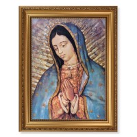 15 1/2" x 19 1/2" Antique Gold Leaf Beveled Frame with Bead Inlay and 12" x 16" Our Lady of Guadalupe Textured Art