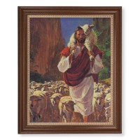 13 1/2" x 16 9/16" Walnut Finished Frame with 11" x 14" Hook: The Good Shepherd Textured Art