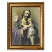 15 1/2" x 19 1/2" Antique Gold Leaf Beveled Frame with Bead Inlay and 12" x 16" St. Joseph Textured Art