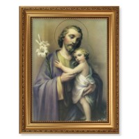 15 1/2" x 19 1/2" Antique Gold Leaf Beveled Frame with Bead Inlay and 12" x 16" St. Joseph Textured Art