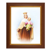 10 1/2" x 12 1/2" Walnut Finish Beveled Frame with 8" x 10" Our Lady of Mt. Carmel Textured Art