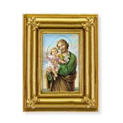 3 1/2" x 4 1/2" Gold Frame with Fleur de lis corners and a Saint Joseph print