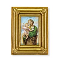 3 1/2" x 4 1/2" Gold Frame with Fleur de lis corners and a Saint Joseph print