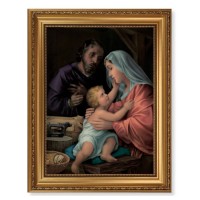 15 1/2" x 19 1/2" Antique Gold Leaf Beveled Frame with Bead Inlay and 12" x 16" The Holy Family Textured Art