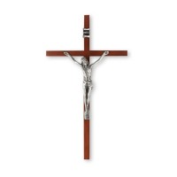 10" Wood Crucifix with Silver Finish Corpus
