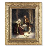 12 1/2" x 14 1/2" Ornate Gold Leaf Antique Frame with 8" x 10" The Holy Family Print