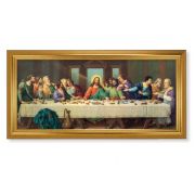 15 1/2" x 29" Gold Leaf Finished Frame with 12' x 26" Zabateri: Last Supper Textured Art