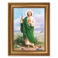 15 1/2" x 19 1/2" Antique Gold Leaf Beveled Frame with Bead Inlay and 12" x 16" St. Jude Textured Art