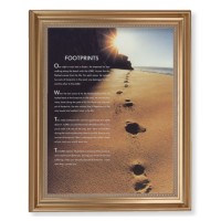 13 1/2" x 16 9/16" Gold Leaf Antique Finished Frame with 11" x 14" Footprints Textured Art