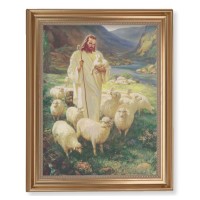 13 1/2" x 16 9/16" Gold Leaf Antique Finished Frame with 11" x 14" Sallman: Good Shepherd Textured Art