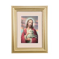 5 1/4" x 6 3/4" Gold Leaf Frame-Cream Matte with a 2 1/2" x 3 3/4" Good Shepherd Print
