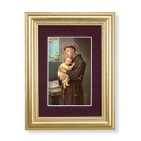 5 1/4" x 6 3/4" Gold Leaf Frame-Burgundy Matte with a 2 1/2" x 3 3/4" Saint Anthony Print 5 1/4" x 6 3/4" Gold Leaf Frame-Burgundy Matte with a 2 1/2" x 3 3/4" Saint Anthony Print