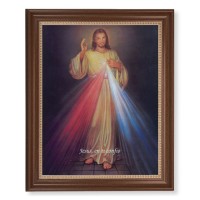 13 1/2" x 16 9/16" Walnut Finished Frame with 11" x 14" Divine Mercy Spanish Textured Art